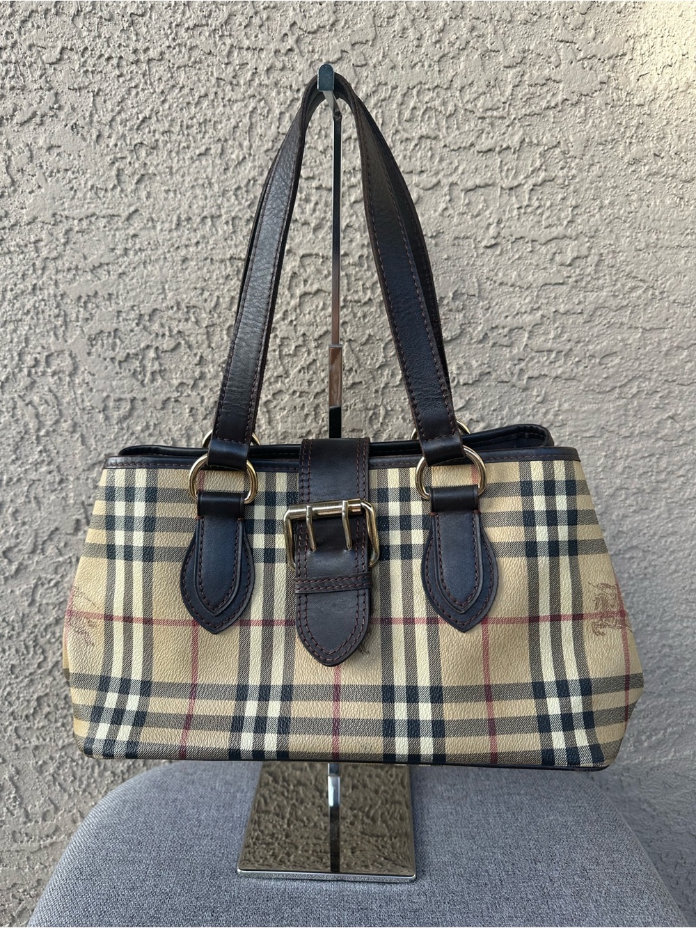 BURBERRY Vintage Classic Plaid Shoulder Bag in Beige and Brown